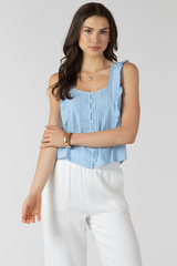 Light Gray Pintuck Stripe Ruffle Detail Tank Tank