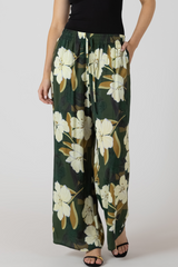 Light Gray Wide Leg Flowy Pants in Palm Blossom Pant