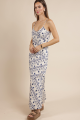 Gray Great Springs Printed Maxi Dress in Ivory Navy Maxi Dress