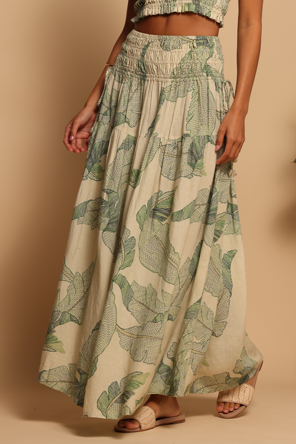Rosy Brown Luna Skirt in Palm Stitchwork Maxi Skirt