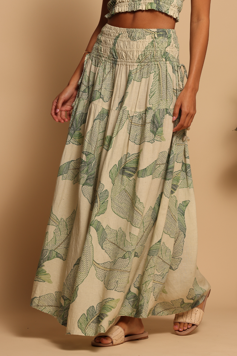 Rosy Brown Luna Skirt in Palm Stitchwork Maxi Skirt