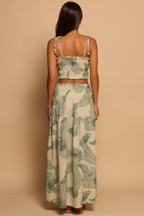 Dark Khaki Luna Skirt in Palm Stitchwork Maxi Skirt