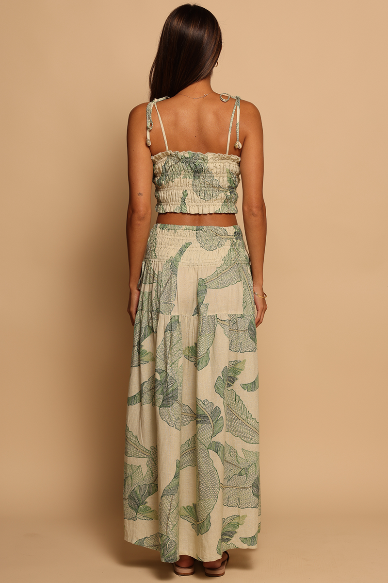 Dark Khaki Luna Skirt in Palm Stitchwork Maxi Skirt