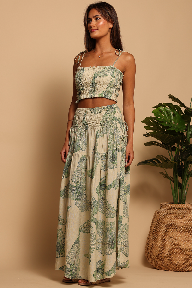Rosy Brown Luna Skirt in Palm Stitchwork Maxi Skirt