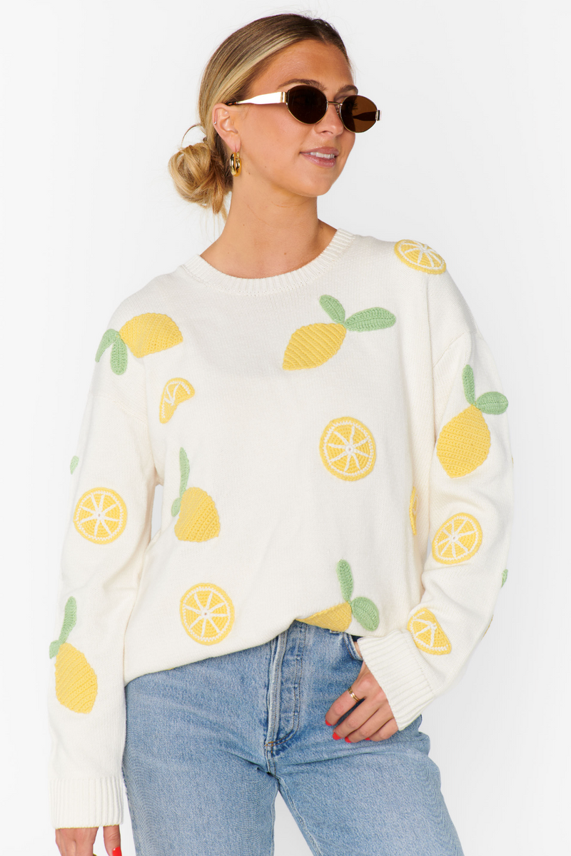 Beige Go To Sweater in Lemon Sorbet Knit Sweater