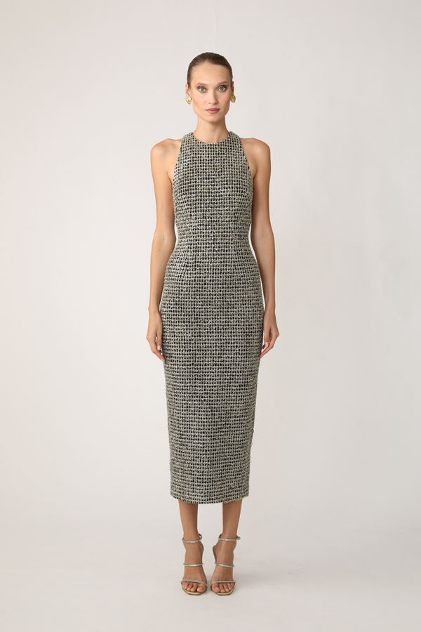 Light Gray Anthea Tweed Dress Midi Dress