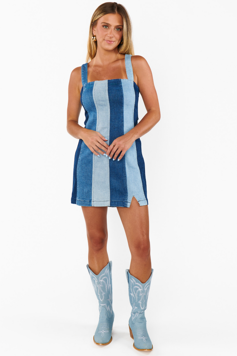 Coronado Corset Dress in Shady Indigo Stripe