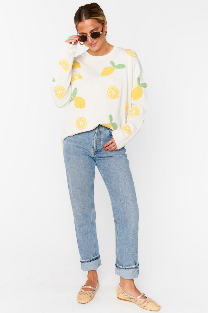 White Smoke Go To Sweater in Lemon Sorbet Knit Sweater