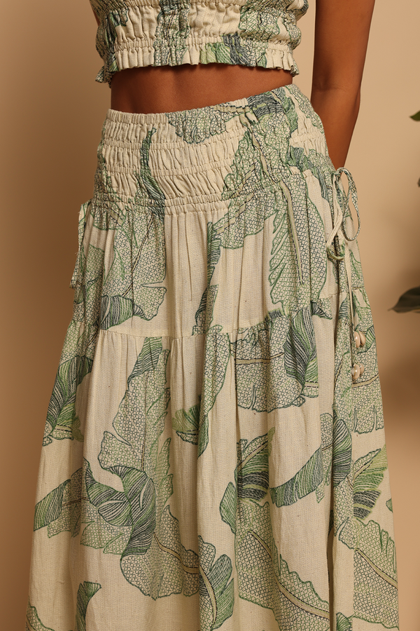Dim Gray Luna Skirt in Palm Stitchwork Maxi Skirt