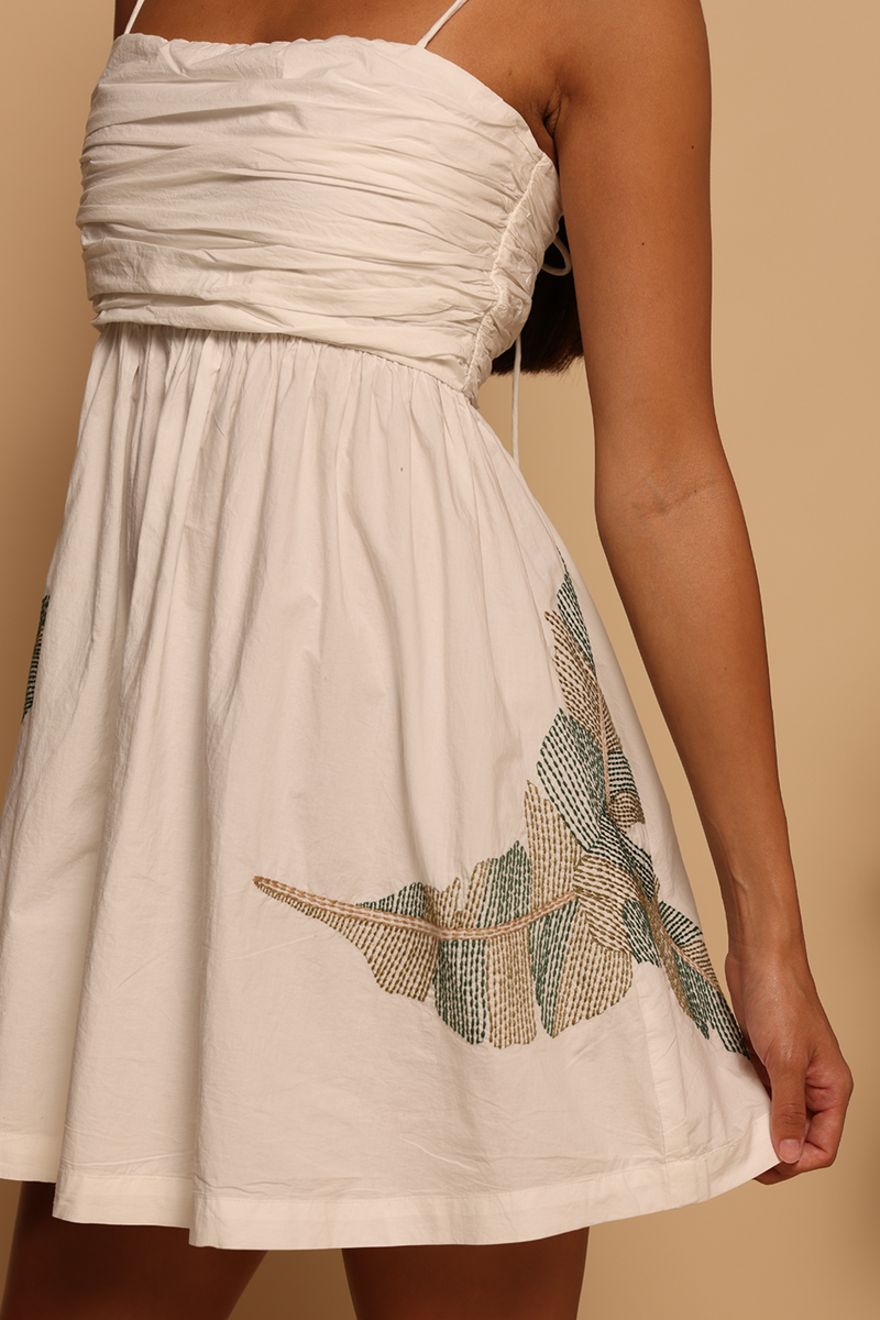 Tan Ellie Mini Dress in Embroidery Palm Mini Dress
