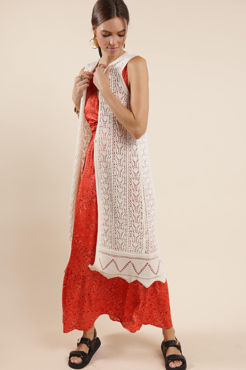 Light Gray Tatum Crochet Cardigan Duster Duster