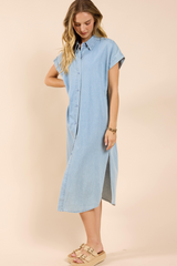 Light Gray Energize Button Shirt Dress Midi Dress