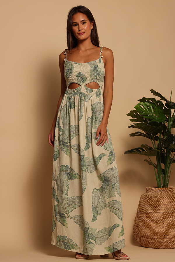 Rosy Brown Shiloh Shell Maxi Dress in Palm Stitchwork Maxi Dress