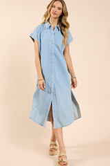 Light Gray Energize Button Shirt Dress Midi Dress