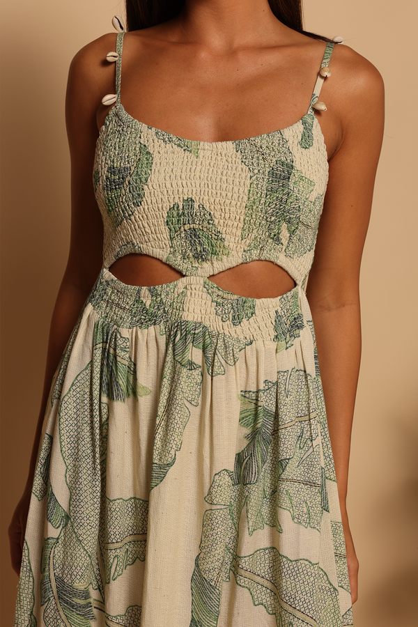Dim Gray Shiloh Shell Maxi Dress in Palm Stitchwork Maxi Dress