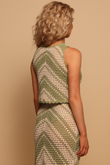 Dark Khaki Crochet Tank in Sage Stripe Tank