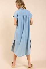 Light Gray Energize Button Shirt Dress Midi Dress