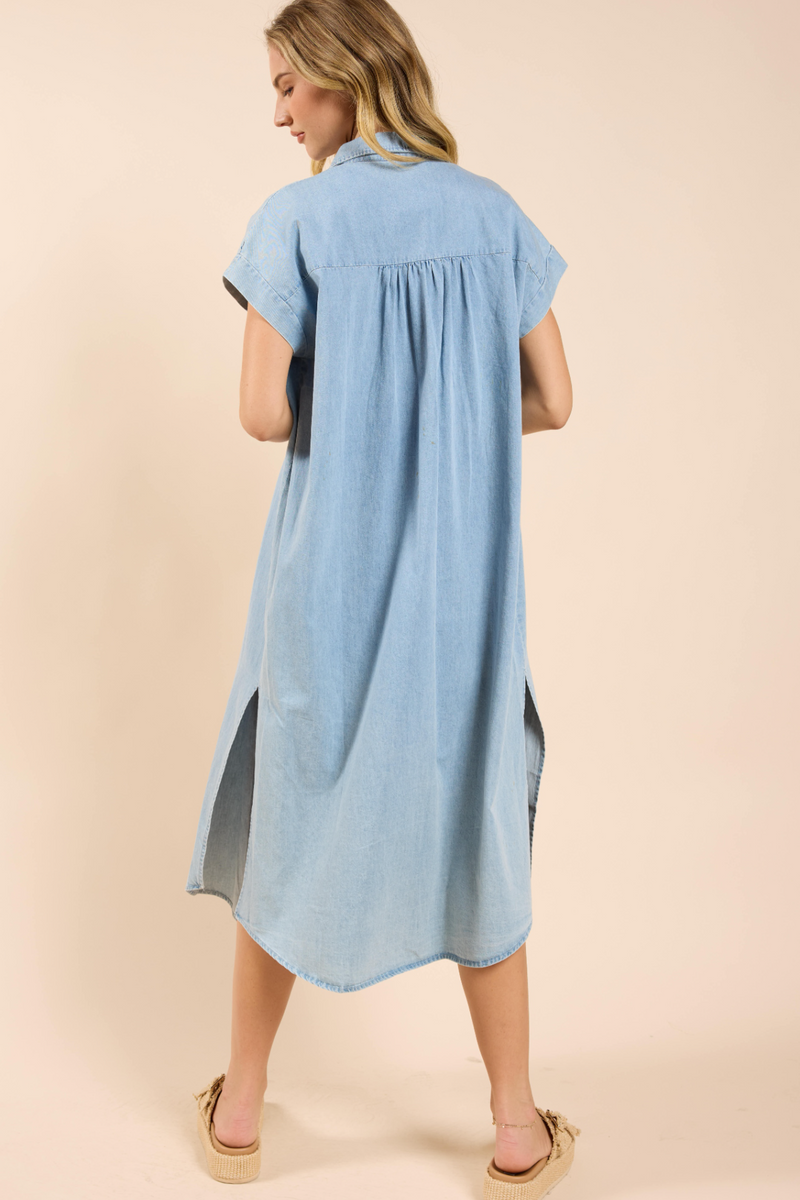 Light Gray Energize Button Shirt Dress Midi Dress
