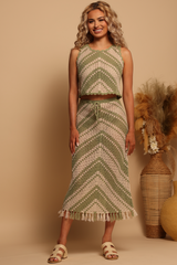Rosy Brown Crochet Tank in Sage Stripe Tank