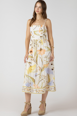 Light Gray Smocked Detail Midi Dress in Vintage Garden Midi Dress