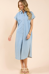 Light Gray Energize Button Shirt Dress Midi Dress