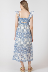 Lavender Cutout Embroidered Dress in Cream/Blue Maxi Dress