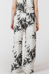 Lavender Wide Leg Drawstring Trouser in Abstract Leaf Pant