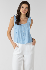 Light Gray Pintuck Stripe Ruffle Detail Tank Tank