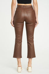 Dark Olive Green Coated Shy Girl High Rise Crop Flare Pant
