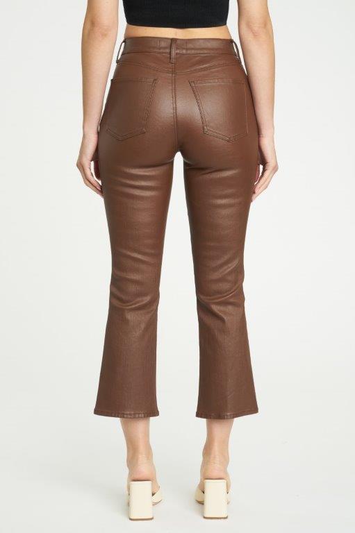 Dark Olive Green Coated Shy Girl High Rise Crop Flare Pant