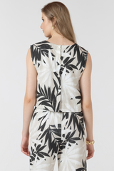 Light Gray Boxy Printed Top in Abstract Leaf Top