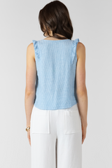 Light Gray Pintuck Stripe Ruffle Detail Tank Tank