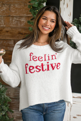Light Gray Feelin' Festive Cropped Crew Sweater
