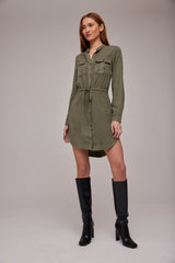 Dark Gray Flap Pocket Shirt Dress Dress