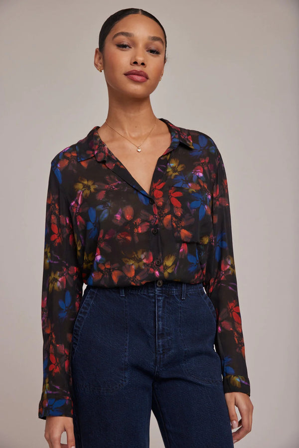 Dark Gray Rounded Button Down Shirt Top