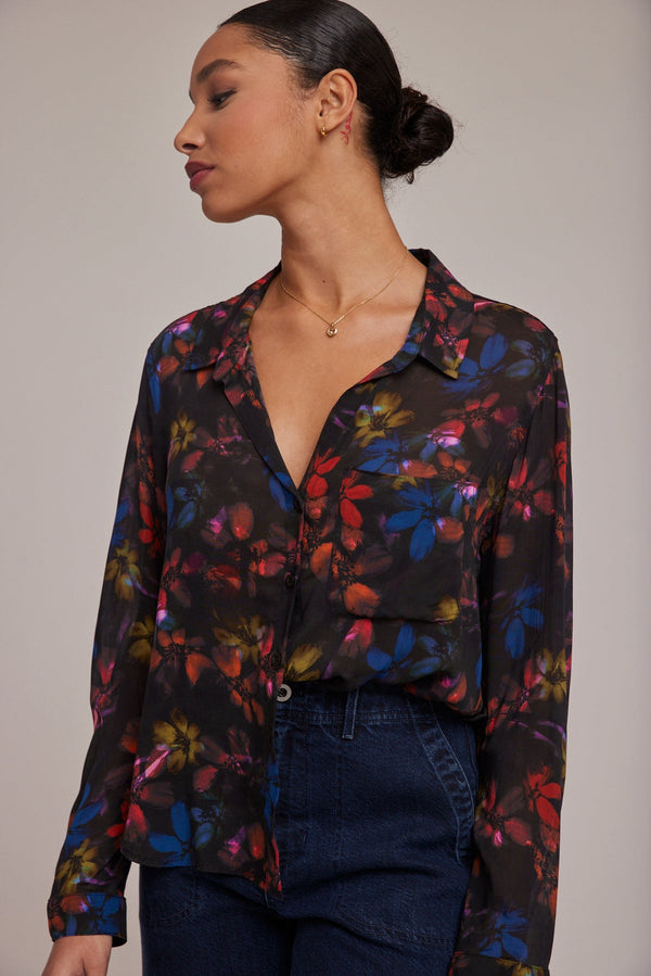 Black Rounded Button Down Shirt Top