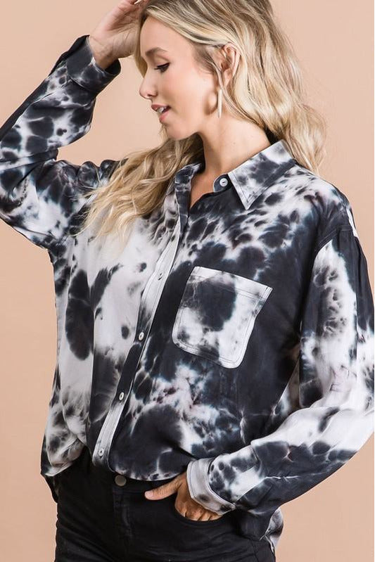 Gray Midnight Tie Dye Button Down