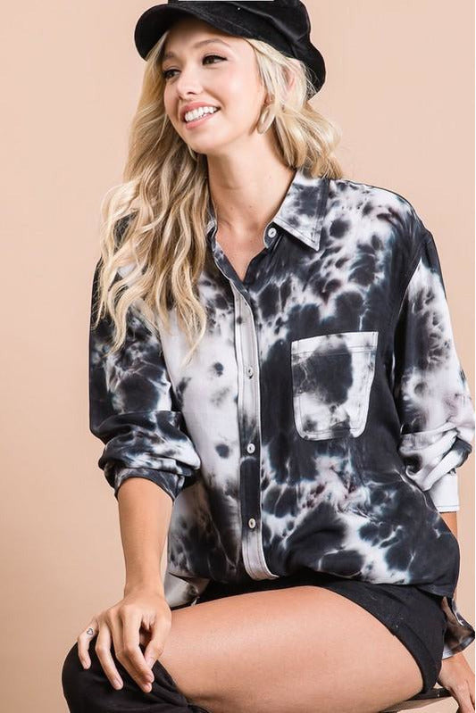 Dark Slate Gray Midnight Tie Dye Button Down