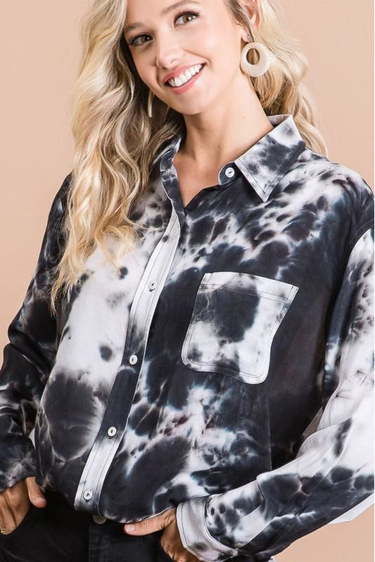 Dark Slate Gray Midnight Tie Dye Button Down