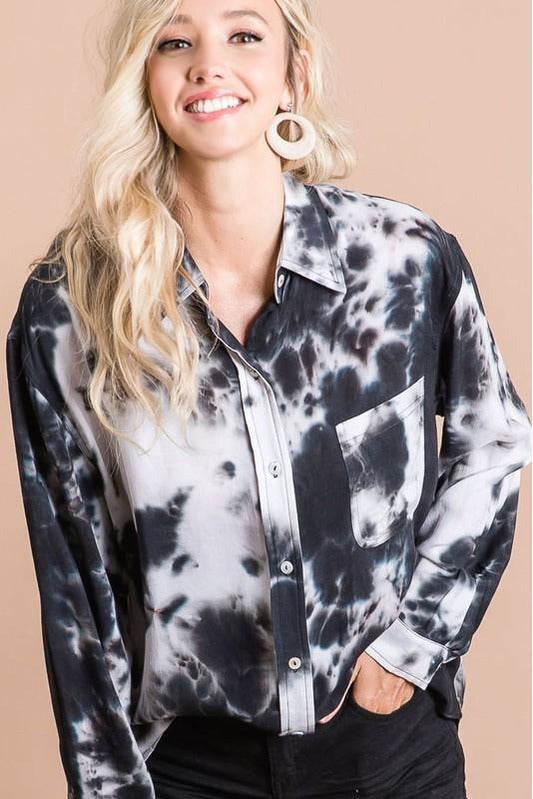 Gray Midnight Tie Dye Button Down