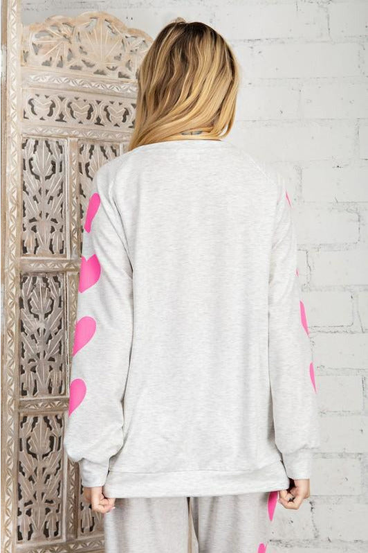 Light Gray Wear Your Heart on Your Sleeve Set Pullover Sweatshirt