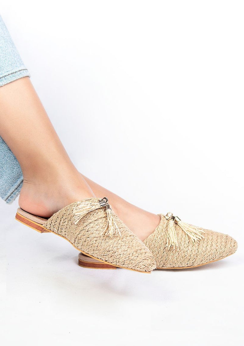 Antique White Katya Woven Mule Shoes