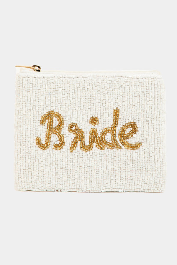 Beige Bride Seed Bead Bag Coin Purse
