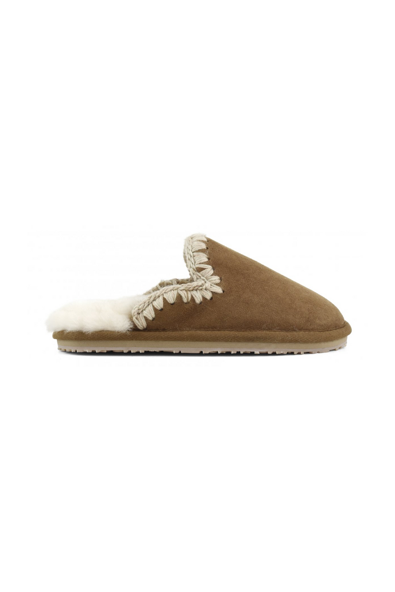Dim Gray MOU Suede Fill Eskimo Stitch Slipper Shoe