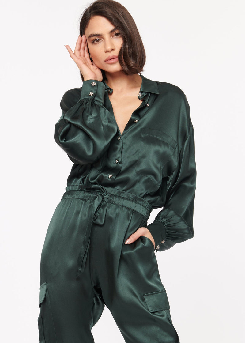 Dark Slate Gray Belkis Charmeuse Bodysuit Top