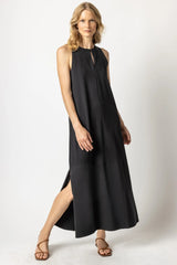 Dark Slate Gray Barely Basic Keyhole Maxi Maxi Dress