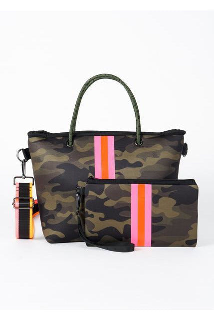 White Smoke Ryan Green Camo/Pink Stripe Handbag