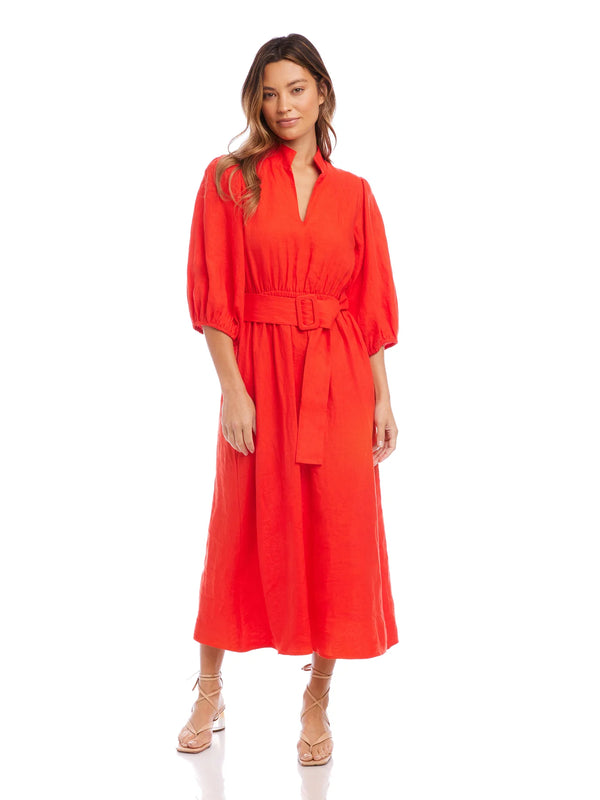 Orange Red Astor Belted Dress Midi Dress