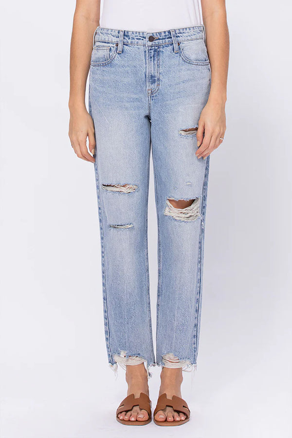 Light Gray Bailey Distressed Classic Boyfriend Jean Jeans