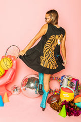 Pink Black Tiger Back Tank Dress Mini Dress